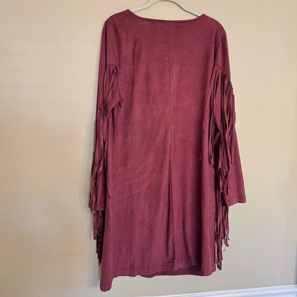 WRANGLER Fringed Suede Dress Cowgirl Country Wester Marron Burgundy Wine Sz XL - Picture 2 of 12